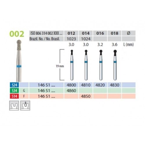 Freze diamantate, sferice cu gat diamantat, forma 002